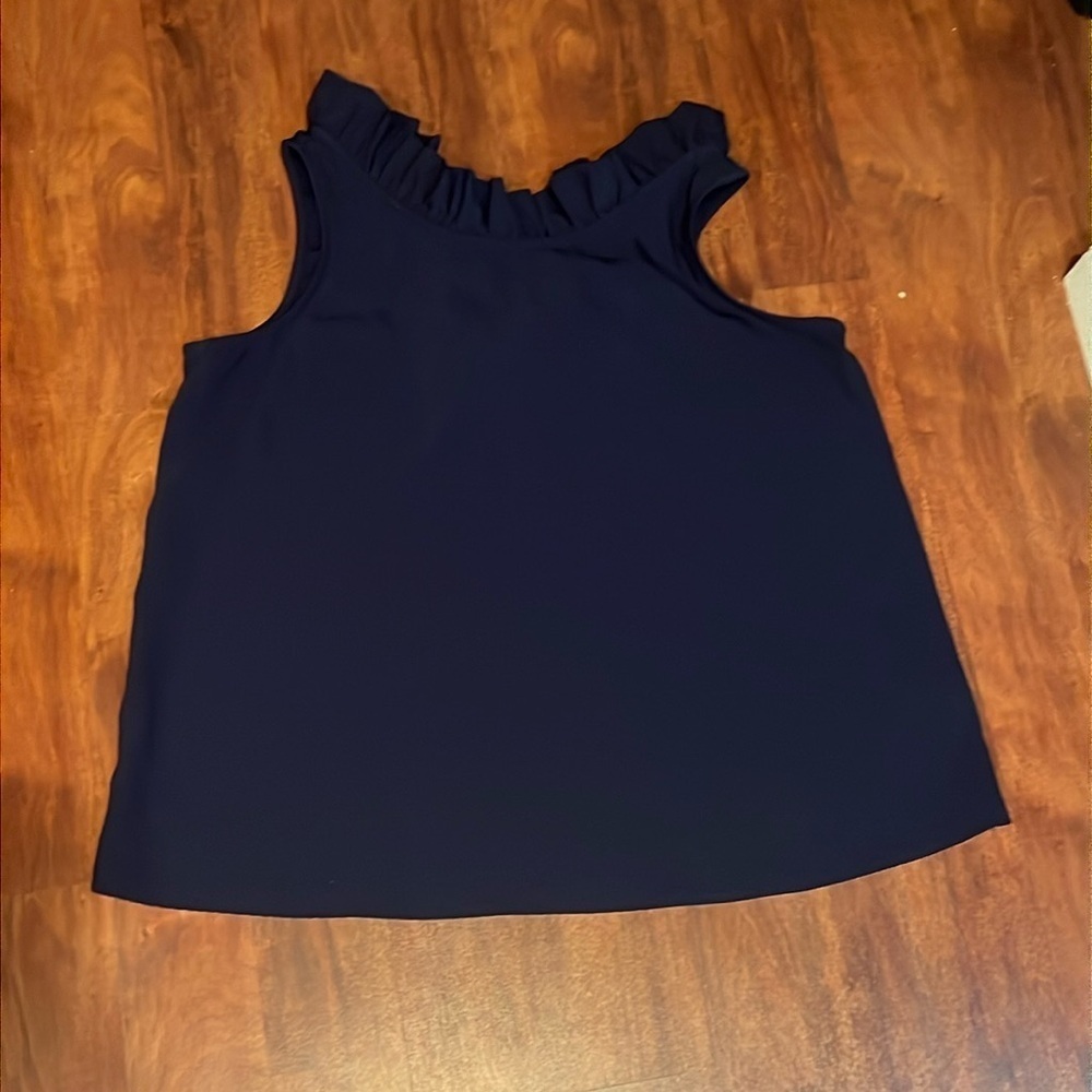 size L crown and ivy blue tank top blouse with ruffle detail and tie on back